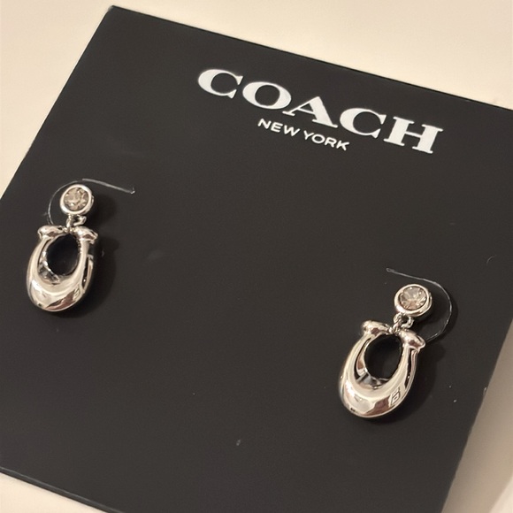 Coach Signature C Crystal Dangle Drop Silver Tone - Picture 2 of 4
